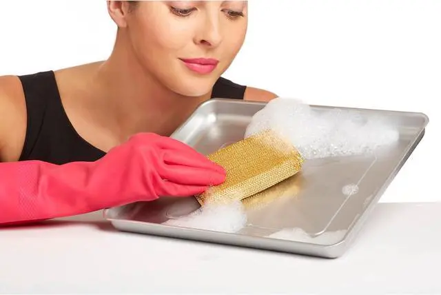 Alt view image 4 of 4 - Casabella Sparkle Scrub Sponge Set Absorbent Sponges with Scrubber Exterior Dishwasher-Safe, 4-Pack