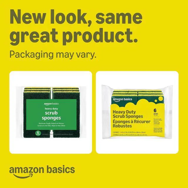 Alt view image 2 of 5 - Amazon Basics Heavy Duty Dual-Sided Scrub Sponges, Reusable, 4.4 x 2.7 x 0.8 in, Yellow/Green, (Pack of 12)