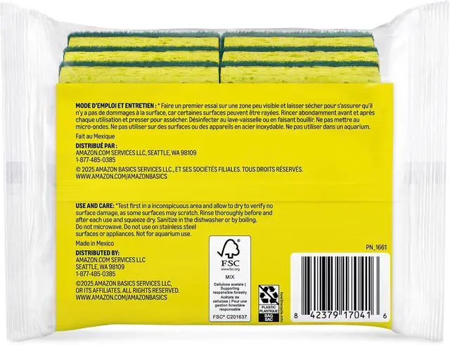 Alt view image 5 of 5 - Amazon Basics Heavy Duty Dual-Sided Scrub Sponges, Reusable, 4.4 x 2.7 x 0.8 in, Yellow/Green, (Pack of 12)