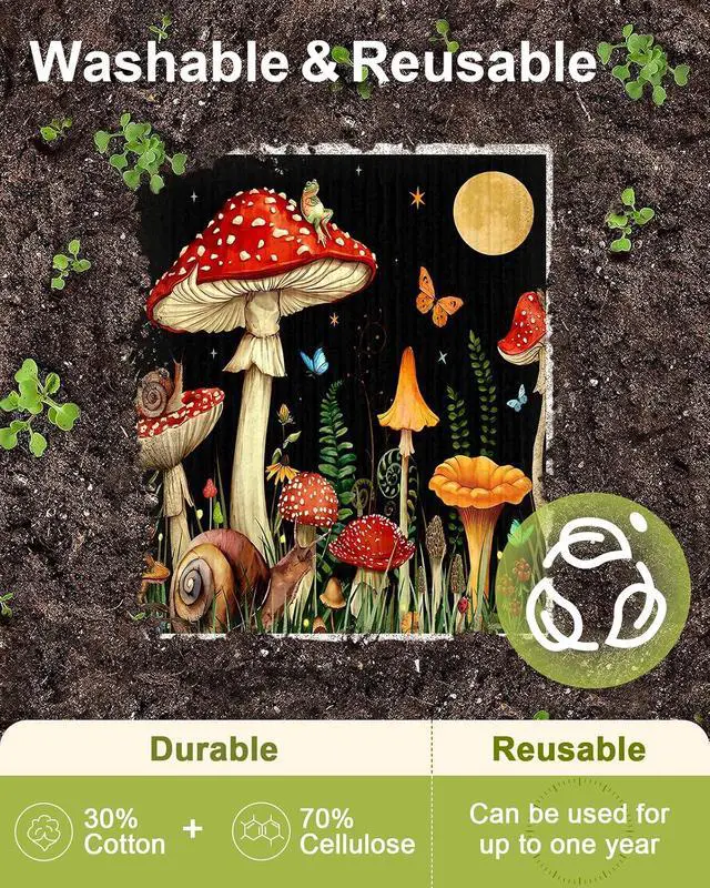 Alt view image 3 of 7 - Miss Adola Swedish Dishcloths for Kitchen - 5 Pack Reusable Dish Cloths for Washing Dishes Absorbent Cute Funny Kitchen Towels Cleaning Sponge, Mushroom Frog