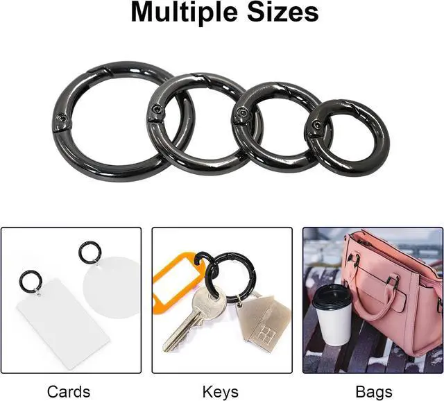 Alt view image 2 of 7 - 24 PCS Trigger Spring O Rings, Round Carabiner Clip, 4 Sizes (Black Gun) | Metal Round Snap Buckle, Circle Spring Key Ring for Purse Keychain Handbag Hardware Jewelry Clips Making