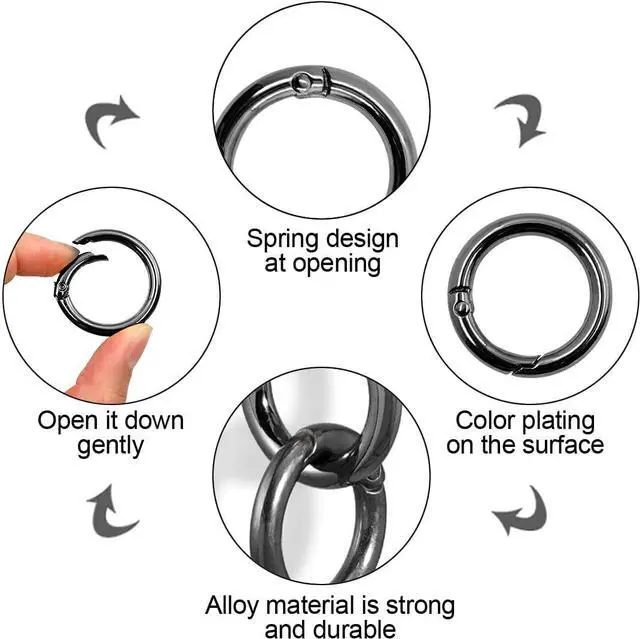 Alt view image 3 of 7 - 24 PCS Trigger Spring O Rings, Round Carabiner Clip, 4 Sizes (Black Gun) | Metal Round Snap Buckle, Circle Spring Key Ring for Purse Keychain Handbag Hardware Jewelry Clips Making