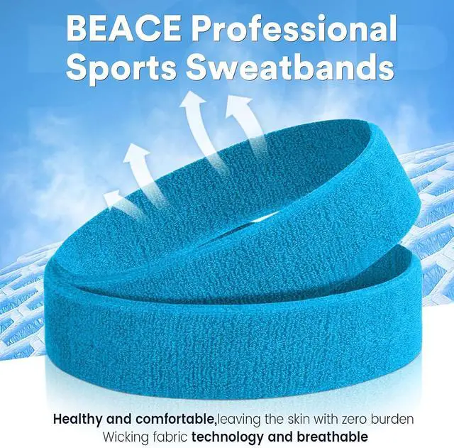 Alt view image 3 of 7 - BEACE Sweatbands Sports Headband for Men & Women - Moisture Wicking Athletic Cotton Terry Cloth Sweatband for Tennis, Basketball, Running, Gym, Working Out