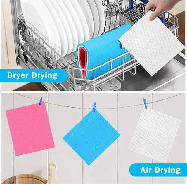 Alt view image 7 of 7 - HOMEXCEL Swedish Dishcloths for Kitchen, 20 Pack Reusable Sponge Dish Cloth for Kitchen and Cleaning Counters, Super Absorbent Paper Towels (Blue/White/Pink)