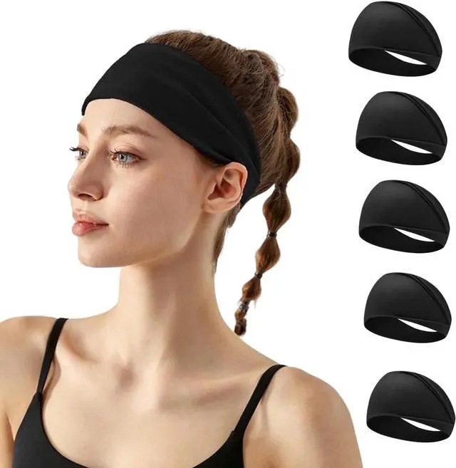 Main image of Black Workout Headbands for Women and Man Sports Running Soft Hair Bands for Women's Hair Exercise Yoga Head Band