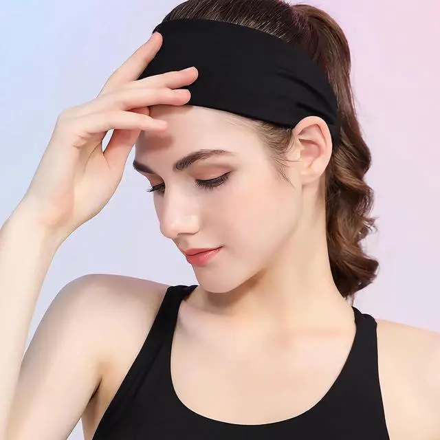 Alt view image 2 of 6 - Black Workout Headbands for Women and Man Sports Running Soft Hair Bands for Women's Hair Exercise Yoga Head Band