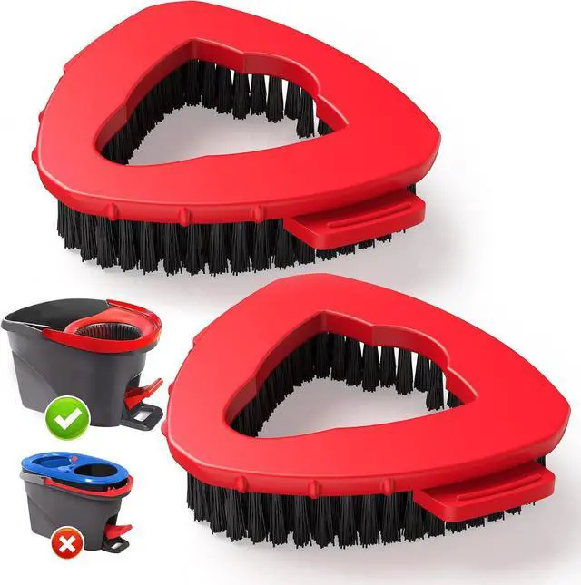 Main image of Spin Mop Scrub Brush Head for O Ceda EasyWring 1-Tank System(Red) | Hard Bristle Scrubber Brush for Floor Cleaning Accessories (Not Fit for RinseClean 2-Tank-Blue Inner), 2 Pack