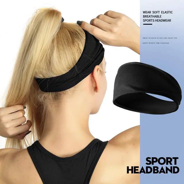 Alt view image 4 of 6 - Black Workout Headbands for Women and Man Sports Running Soft Hair Bands for Women's Hair Exercise Yoga Head Band