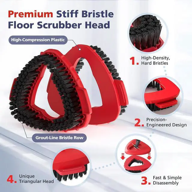 Alt view image 3 of 7 - Spin Mop Scrub Brush Head for O Ceda EasyWring 1-Tank System(Red) | Hard Bristle Scrubber Brush for Floor Cleaning Accessories (Not Fit for RinseClean 2-Tank-Blue Inner), 2 Pack