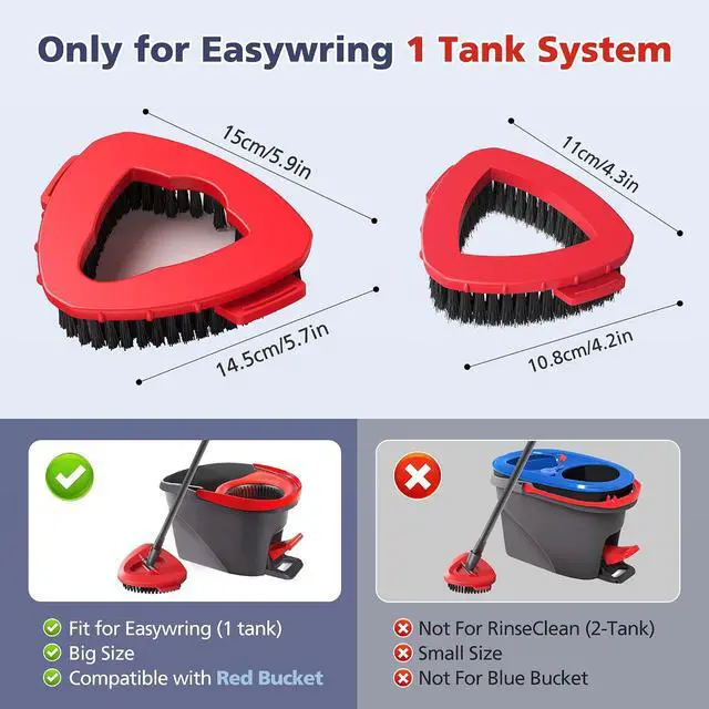 Alt view image 2 of 7 - Spin Mop Scrub Brush Head for O Ceda EasyWring 1-Tank System(Red) | Hard Bristle Scrubber Brush for Floor Cleaning Accessories (Not Fit for RinseClean 2-Tank-Blue Inner), 2 Pack