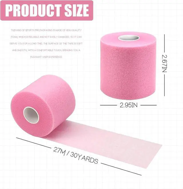 Alt view image 2 of 7 - 2.75Inch 30Yard Pink Athletic PreWrap Tape | Flexible foam underwrap for hair styling and joint protection during soccer sports.