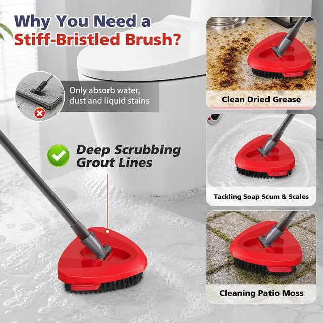 Alt view image 4 of 7 - Spin Mop Scrub Brush Head for O Ceda EasyWring 1-Tank System(Red) | Hard Bristle Scrubber Brush for Floor Cleaning Accessories (Not Fit for RinseClean 2-Tank-Blue Inner), 2 Pack