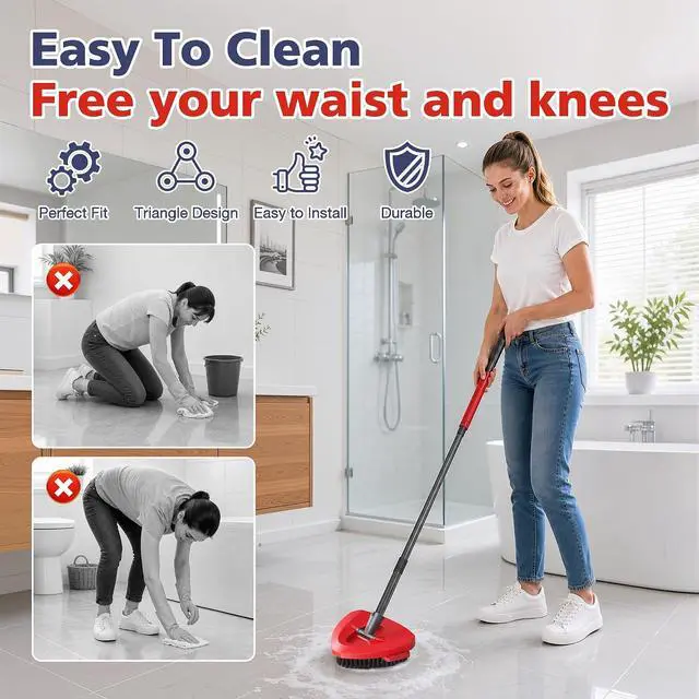 Alt view image 5 of 7 - Spin Mop Scrub Brush Head for O Ceda EasyWring 1-Tank System(Red) | Hard Bristle Scrubber Brush for Floor Cleaning Accessories (Not Fit for RinseClean 2-Tank-Blue Inner), 2 Pack