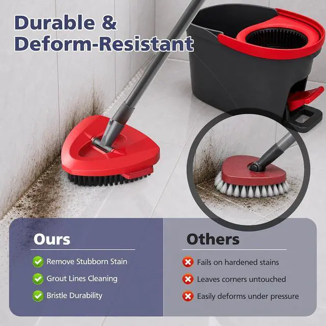 Alt view image 6 of 7 - Spin Mop Scrub Brush Head for O Ceda EasyWring 1-Tank System(Red) | Hard Bristle Scrubber Brush for Floor Cleaning Accessories (Not Fit for RinseClean 2-Tank-Blue Inner), 2 Pack