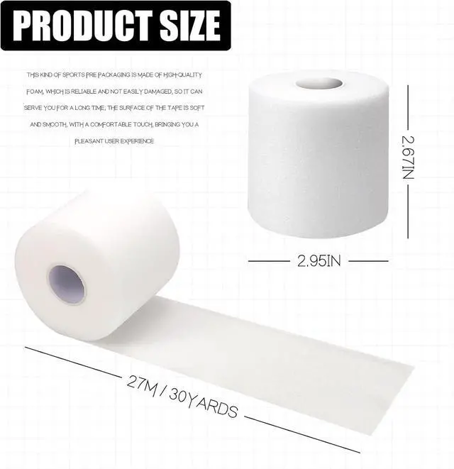 Alt view image 2 of 7 - 2.75Inch 30Yard White Athletic PreWrap Tape | Soft foam underwrap works for hair headbands and joint protection for soccersports.