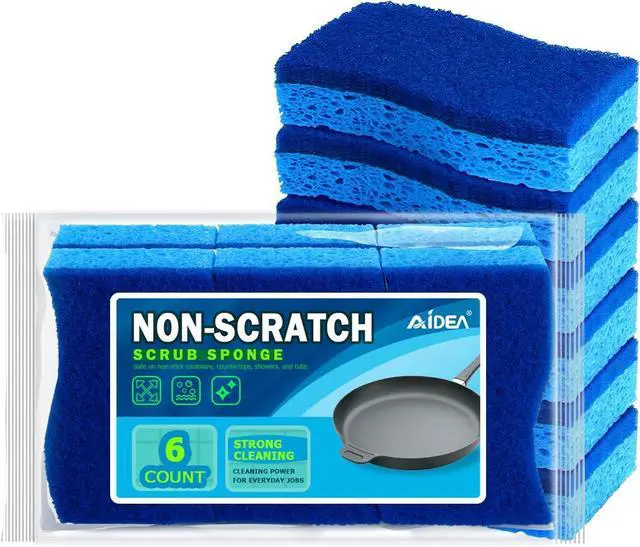 Main image of AIDEA Sponges Kitchen-6Count, Non Scratch Scrub Sponge, Dish Sponges | Cleaning Sponges for Non Stick Cookware, Cleans Fast Without Scratching, Cleaning Power for Kitchen, Bathroom, Household