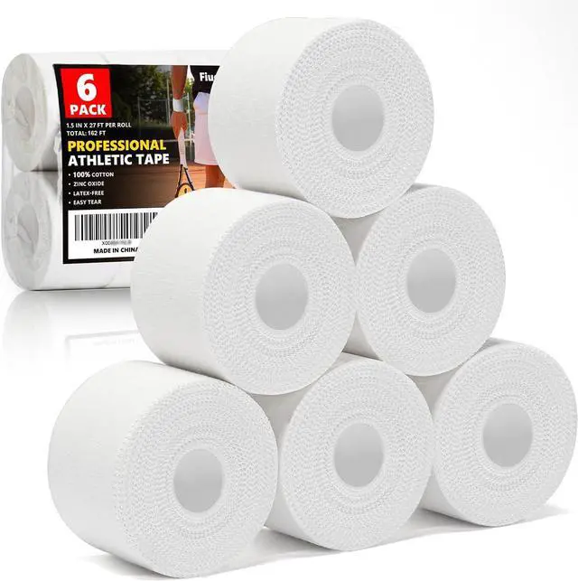 Main image of Professional White Athletic Sports Tape, 6 Pack Wrist Ankle Tape | Easy Tear Strong Adhesion Gymnastics Tape for Soccer Football Boxing Hockey Baseball Climbing & Hands Fingers Injuries Wrap