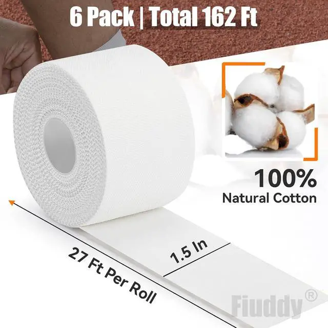 Alt view image 2 of 7 - Professional White Athletic Sports Tape, 6 Pack Wrist Ankle Tape | Easy Tear Strong Adhesion Gymnastics Tape for Soccer Football Boxing Hockey Baseball Climbing & Hands Fingers Injuries Wrap