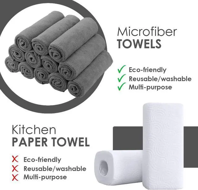 Alt view image 2 of 7 - Avalon Towels Microfiber Cleaning Cloths (Value Pack of 12) - Size 12 x 12 Inches, Highly Absorbent Cleaning Rags, Lint Free, Reusable and Washable, Microfiber Towels for Cars