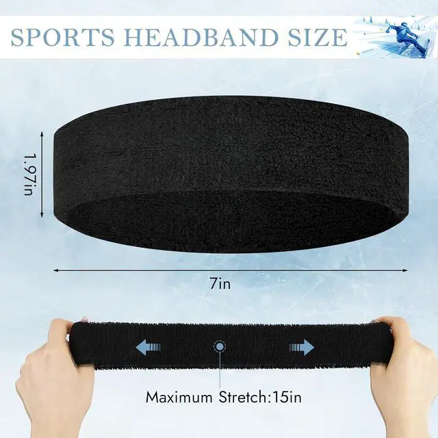 Alt view image 3 of 7 - 4 Pack Cotton Terry Sweat Headbands for Men Women Running Gym | 4 pack soft cotton terry headbands, Stretch 7 to 15 inches, Sweat-wicking, stays put for running, tennis, basketball & yoga