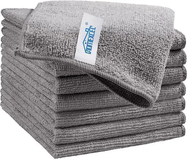 Main image of HOMEXCEL 8PK Microfiber Cleaning Cloth, Cleaning Rags for Home, 11.5x11.5in | Reusable, Lint Free, Scratch-Free and Highly Absorbent Towels for Kitchen, Window and Glass, Cars, Grey