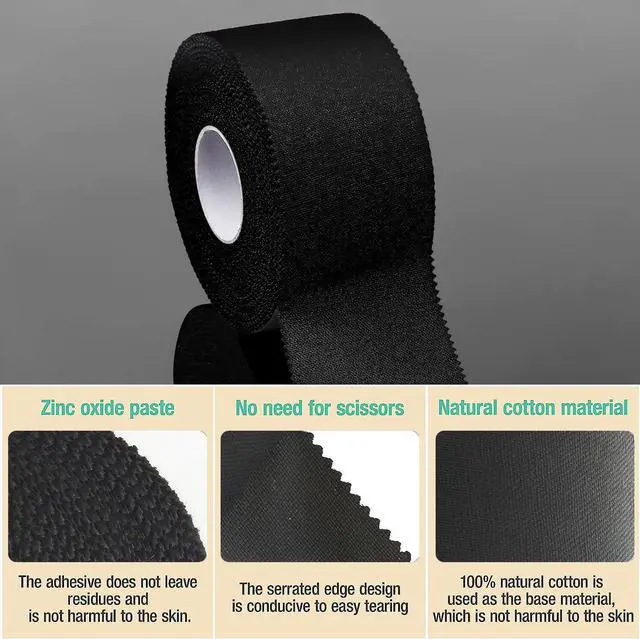 Alt view image 3 of 6 - (3 Pack) Black Athletic Sports Tape, Very Strong Easy Tear No Sticky Residue Tape for Athlete & Sport Trainers & First Aid Injury Wrap,Suitable for Bats,Tennis,Gymnastics & Boxing1.5in X 35ft