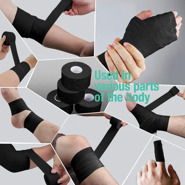Alt view image 4 of 6 - (3 Pack) Black Athletic Sports Tape, Very Strong Easy Tear No Sticky Residue Tape for Athlete & Sport Trainers & First Aid Injury Wrap,Suitable for Bats,Tennis,Gymnastics & Boxing1.5in X 35ft