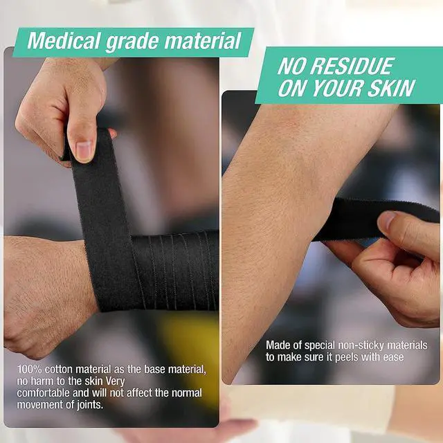 Alt view image 5 of 6 - (3 Pack) Black Athletic Sports Tape, Very Strong Easy Tear No Sticky Residue Tape for Athlete & Sport Trainers & First Aid Injury Wrap,Suitable for Bats,Tennis,Gymnastics & Boxing1.5in X 35ft