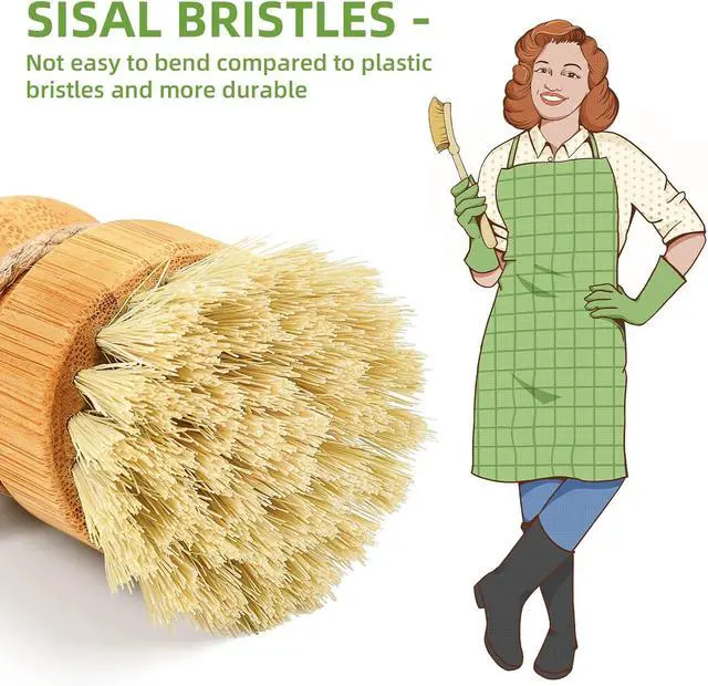 Alt view image 2 of 6 - SUBEKYU Bamboo Dish Scrub Brush,Produce Brush,3 Pack with Ceramic Holder | Vegetable Brush,Natural Sisal Bristles,Kitchen Wooden Cleaning Scrubbers Set