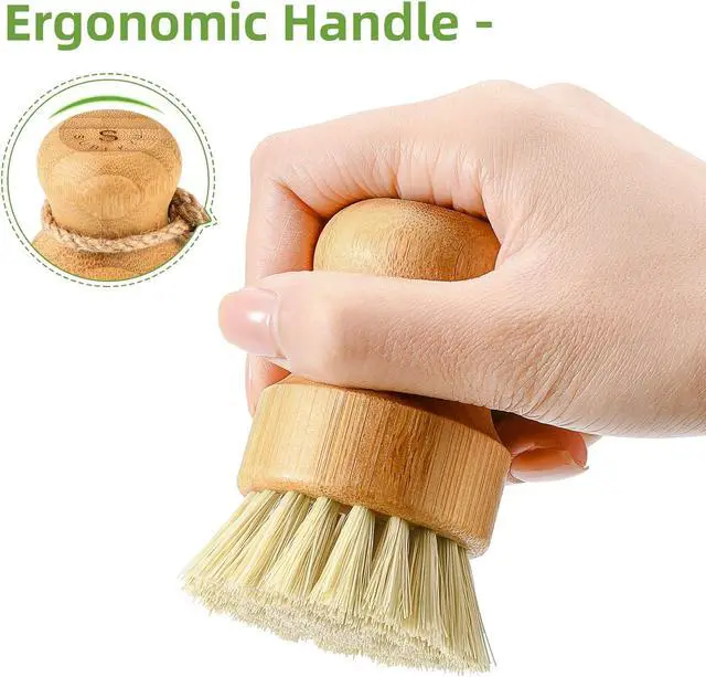 Alt view image 5 of 6 - SUBEKYU Bamboo Dish Scrub Brush,Produce Brush,3 Pack with Ceramic Holder | Vegetable Brush,Natural Sisal Bristles,Kitchen Wooden Cleaning Scrubbers Set