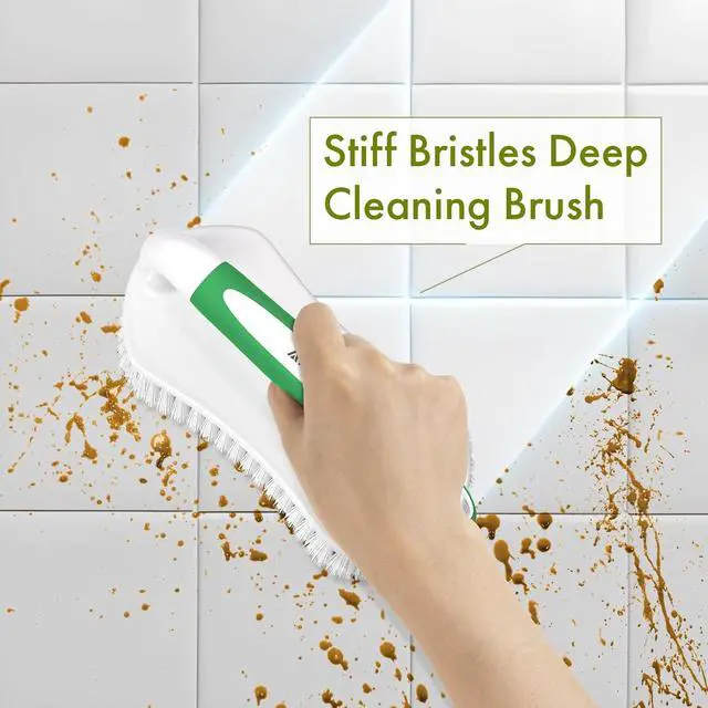 Alt view image 5 of 7 - Amazer Scrub Brush for Cleaning Comfort Grip Shower Scrubber Stiff Bristles with Handle Heavy Duty Cleaner Brush for Tub Sink Carpet Floor - Pack of 2 (Green+Green)