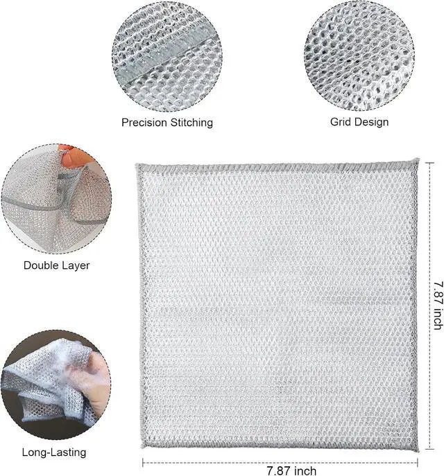 Alt view image 2 of 7 - Cleaning Rags, Dish Scrubbers, Mesh Cleaning Cloths, 24 PCS (7.87X7.87) | Non-scratch, reusable, ample supply, cuts rust & grease, multipurpose