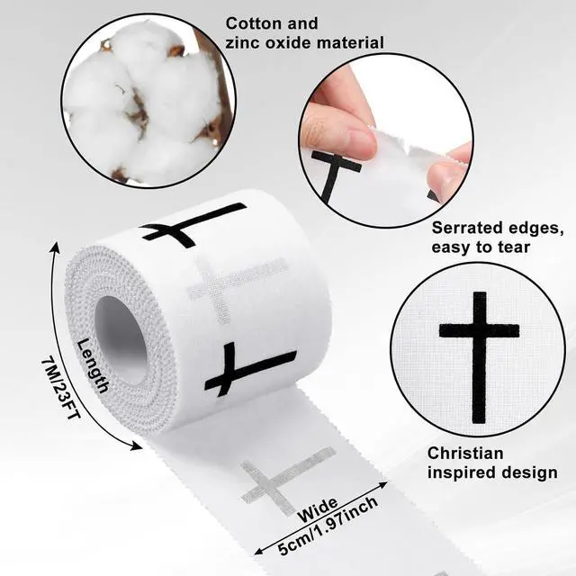Alt view image 2 of 6 - MiniInflat 2 Pcs Christian Cross Athletic Tape,White,Crosses | 2in x 23ft Religious Sports Tape Christian Wrist Wrap for Soccer Football Baseball Church Team Gift