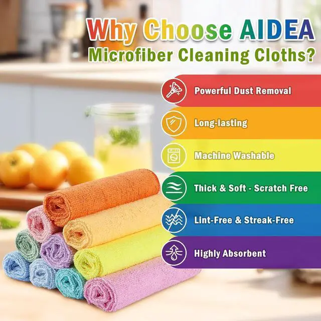 Alt view image 2 of 7 - AIDEA Microfiber Cleaning Cloth, 10PK, Cleaning Rags, 11.5"×11.5" | Microfiber Towels for Cars, Lint Free Cloth, Dusting Cloth for Home, Window, Cleaning Supplies