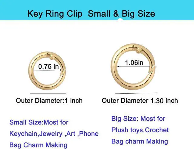 Alt view image 7 of 7 - Round Carabiner Clip Bulk 20pcs 1.3 Inch Gold Circle Carabiner Key Ring Clips Spring O Rings Clips for Bag Charm Keychain Lanyard Crochet Plush Toys (Gold, 1.3 Inch)