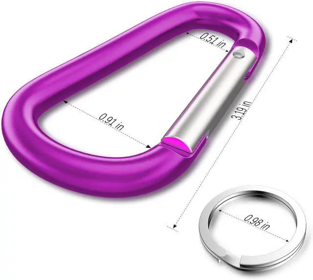 Alt view image 2 of 6 - sprookber 3" Aluminum Carabiner D Ring, Caribeener Clips, Spring Snap Hook for Keychain Clip, Set of 10
