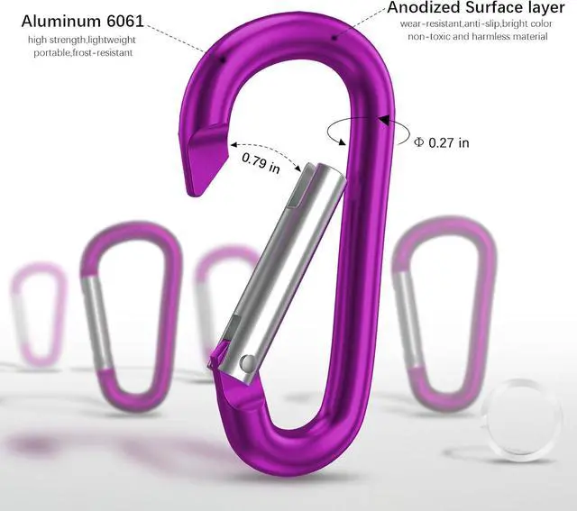Alt view image 4 of 6 - sprookber 3" Aluminum Carabiner D Ring, Caribeener Clips, Spring Snap Hook for Keychain Clip, Set of 10