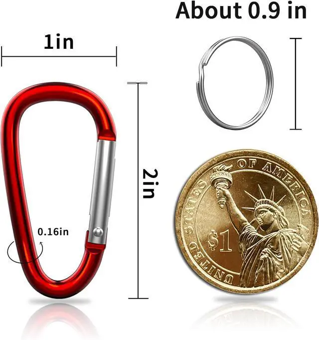 Alt view image 2 of 7 - 30PCS Aluminum Carabiner Clips, 2" D Shape Spring Snap Hooks Carabiner with 30PCS Keyring Keychain Hook