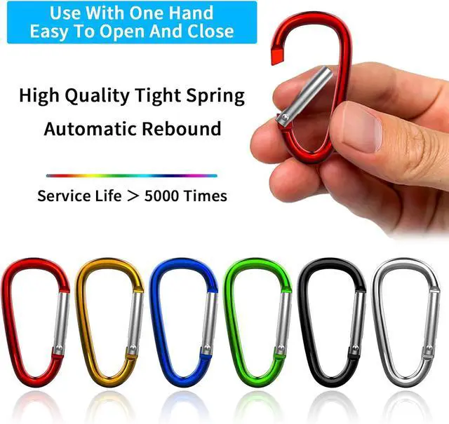 Alt view image 3 of 7 - 30PCS Aluminum Carabiner Clips, 2" D Shape Spring Snap Hooks Carabiner with 30PCS Keyring Keychain Hook
