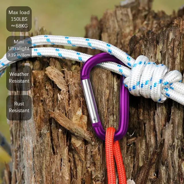 Alt view image 5 of 6 - sprookber 3" Aluminum Carabiner D Ring, Caribeener Clips, Spring Snap Hook for Keychain Clip, Set of 10