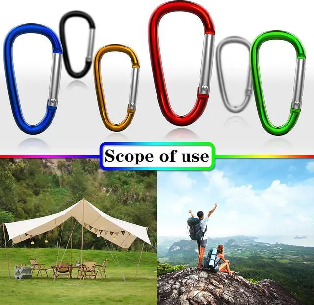 Alt view image 4 of 7 - 30PCS Aluminum Carabiner Clips, 2" D Shape Spring Snap Hooks Carabiner with 30PCS Keyring Keychain Hook