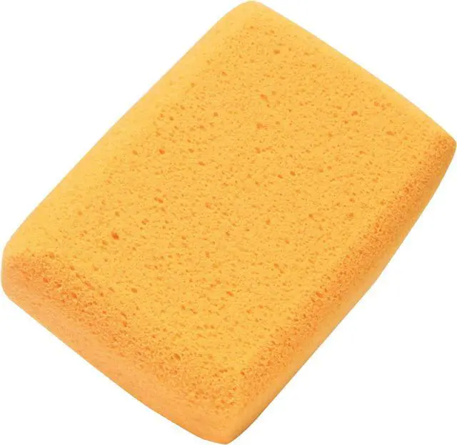 Main image of M-D Building Grout Sponge, Tile Cleaning Tool, Orange/Yellow, 5in x 7-1/2in | Polyethylene PUR Foam, Rounded Corners, Highly Absorbent, Scrubs Tough Grout, Removes Tile Haze, Wet Cleanup
