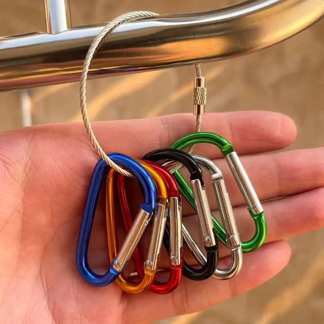 Alt view image 5 of 7 - 30PCS Aluminum Carabiner Clips, 2" D Shape Spring Snap Hooks Carabiner with 30PCS Keyring Keychain Hook