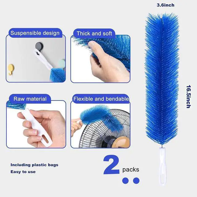 Alt view image 3 of 6 - Fan Cleaner Brush, Fan Brush Cobweb Duster Microfiber Duster Ideal for Ceiling Duster, Household Duster for Curtains, Fan Cleaner for Box Fan (2 Pack) (Blue)