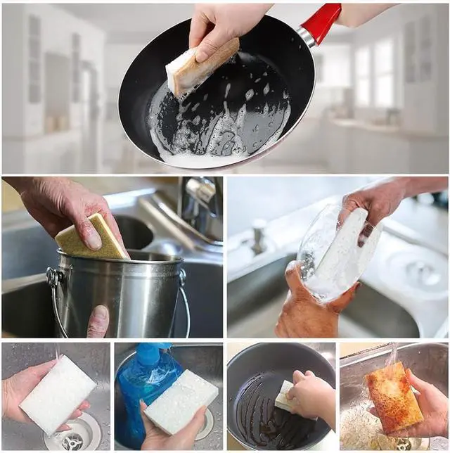 Alt view image 3 of 6 - Natural Kitchen Sponge Compostable Kitchen Sponges Cellulose and Coconut Scrubber Abrasive Scrubbing Pads SmilePowo Environmentally Friendly Sponge for Dishes (12 Pack)