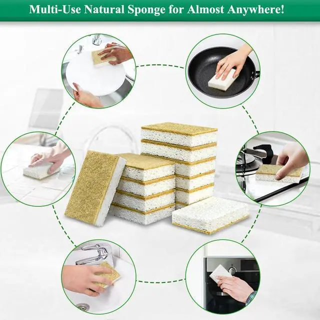 Alt view image 4 of 6 - Natural Kitchen Sponge Compostable Kitchen Sponges Cellulose and Coconut Scrubber Abrasive Scrubbing Pads SmilePowo Environmentally Friendly Sponge for Dishes (12 Pack)
