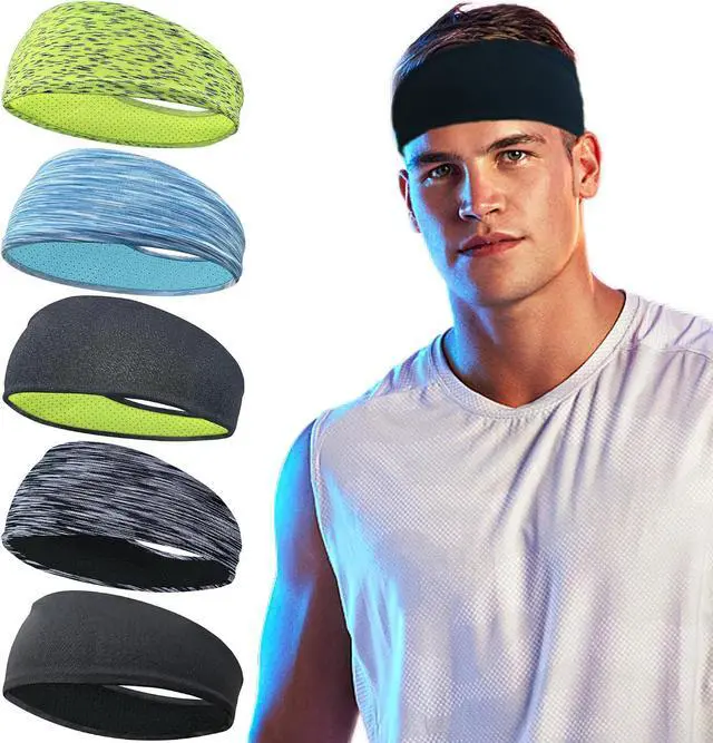 Main image of 5 Pack Sports Headband for Men, Breathable Mesh Design, Reused & Washed Mens Headband Sweat Bands for Running Yoga Fitness Workout