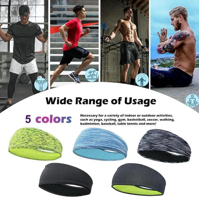 Alt view image 5 of 7 - 5 Pack Sports Headband for Men, Breathable Mesh Design, Reused & Washed Mens Headband Sweat Bands for Running Yoga Fitness Workout
