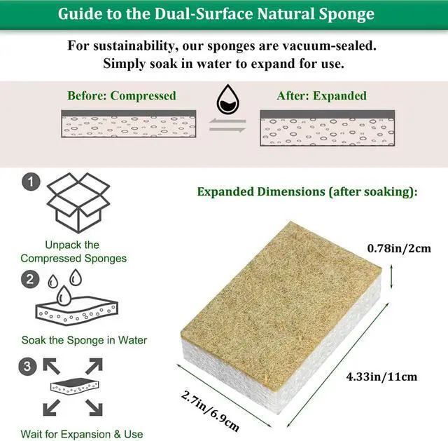 Alt view image 6 of 6 - Natural Kitchen Sponge Compostable Kitchen Sponges Cellulose and Coconut Scrubber Abrasive Scrubbing Pads SmilePowo Environmentally Friendly Sponge for Dishes (12 Pack)
