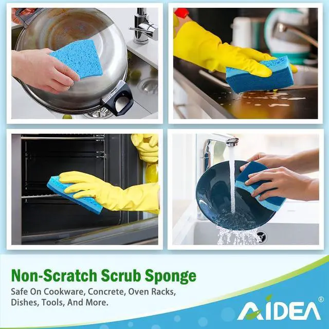 Alt view image 4 of 7 - AIDEA Sponges Kitchen, 6Count, Non-Scratch Scrub Sponge, Sponge for Dishes | Kitchen Sponges for Non-Stick Cookware, Cleans Fast Without Scratching, Cleaning Power for Kitchen, Bathroom, Household